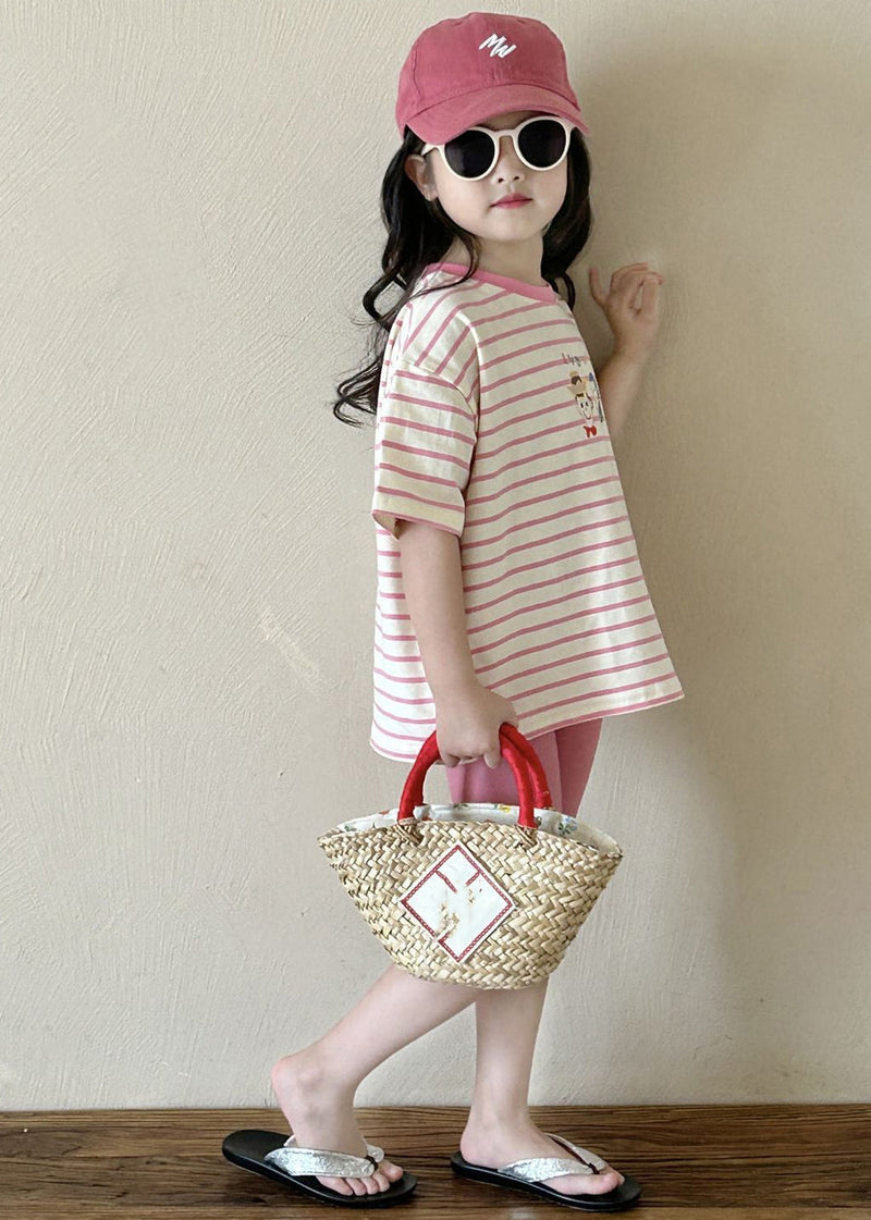 Striped Kids T Shirt and Shorts Two Piece Set Summer Yu1068