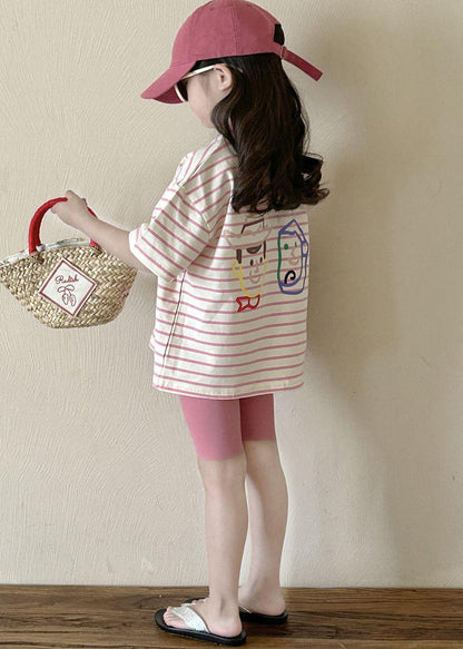Striped Kids T Shirt and Shorts Two Piece Set Summer Yu1068