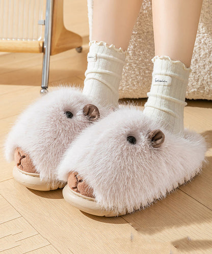 Stylish Comfy Fuzzy Fur Slippers Shoes Brown Tq065