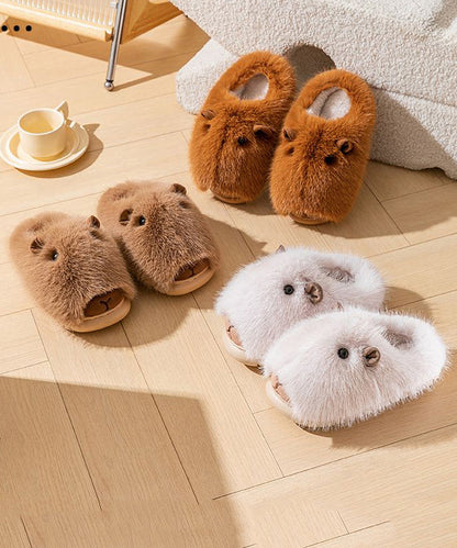 Stylish Comfy Fuzzy Fur Slippers Shoes Brown Tq065