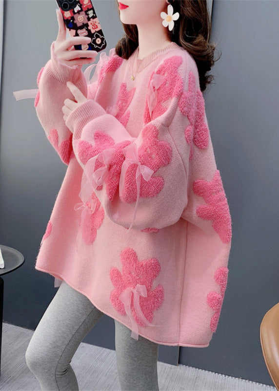 White O-neck Bow Little Bear Cotton Knit Sweater Winter Rk008