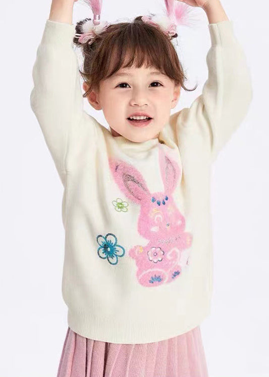 White O-neck Patchwork Cotton Knit Kids Sweaters Winter Wl039