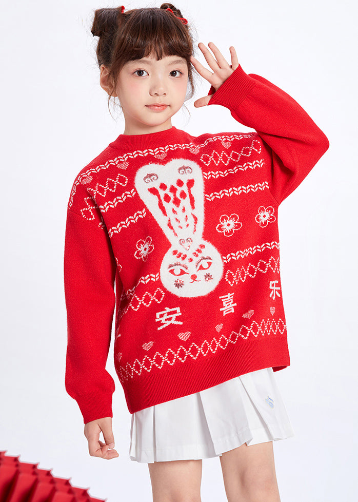 White O-neck Patchwork Cotton Knit Kids Sweaters Winter Wl039