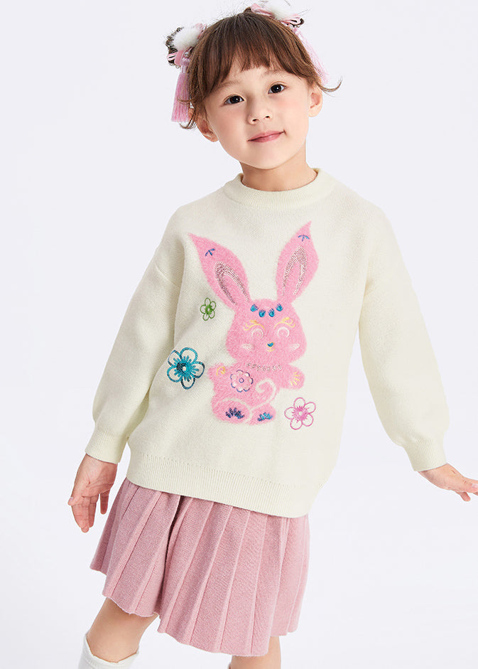White O-neck Patchwork Cotton Knit Kids Sweaters Winter Wl039