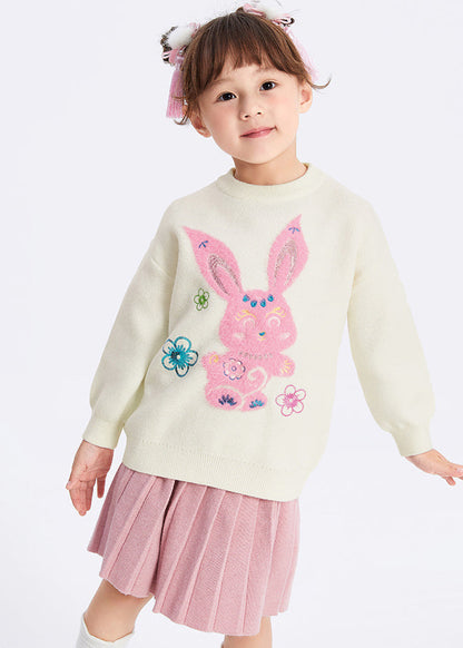 White O-neck Patchwork Cotton Knit Kids Sweaters Winter Wl039
