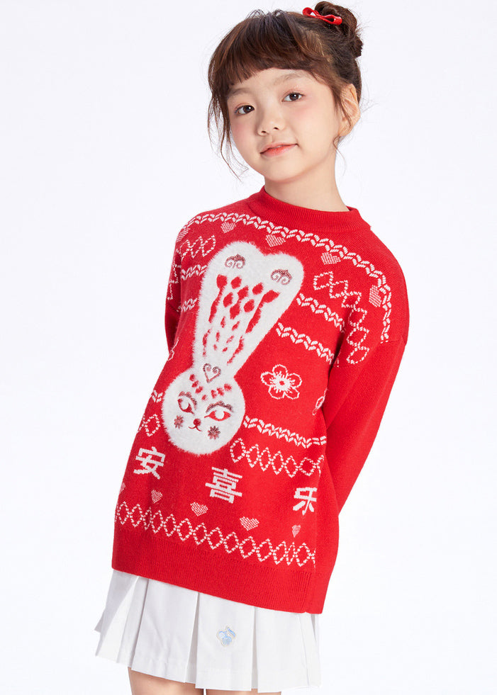 White O-neck Patchwork Cotton Knit Kids Sweaters Winter Wl039