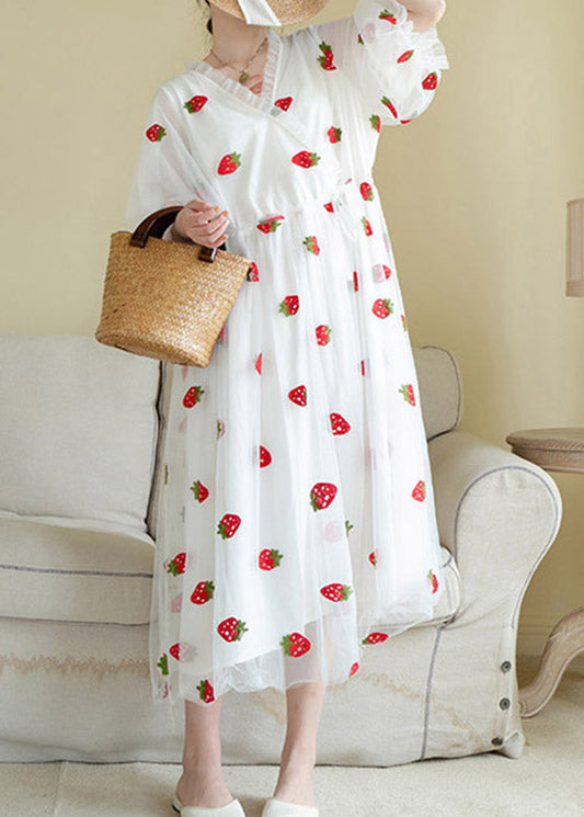 White Patchwork Tulle Maxi Dress Summer Ti1022