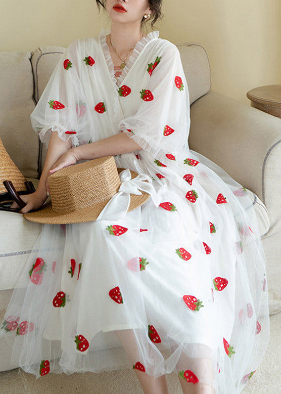 White Patchwork Tulle Maxi Dress Summer Ti1022