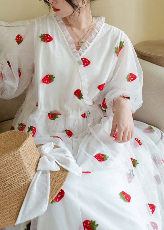 White Patchwork Tulle Maxi Dress Summer Ti1022