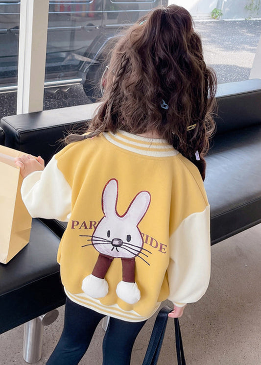 Yellow O-neck Print Button Kids Coats Fall Qv037