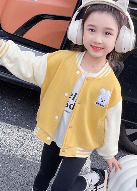 Yellow O-neck Print Button Kids Coats Fall Qv037