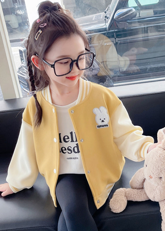 Yellow O-neck Print Button Kids Coats Fall Qv037