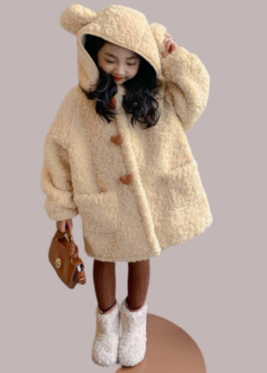 Yellow Pockets Zippered Kids Hoodie Faux Fur Coat Winter Wl017