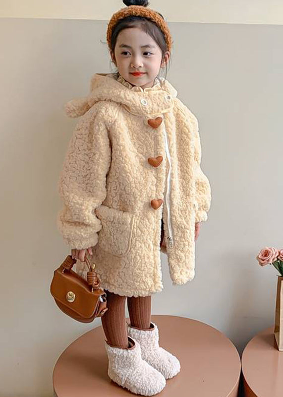 Yellow Pockets Zippered Kids Hoodie Faux Fur Coat Winter Wl017