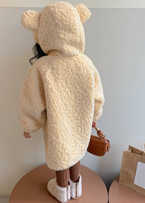 Yellow Pockets Zippered Kids Hoodie Faux Fur Coat Winter Wl017