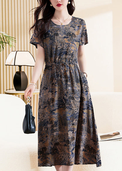 Yellow Print Tie Waist Maxi Dresses Short Sleeve Vb1019