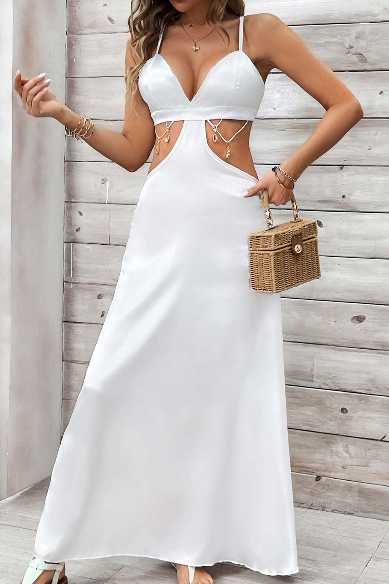 Cutout Backless V Neck A-line Maxi Dress