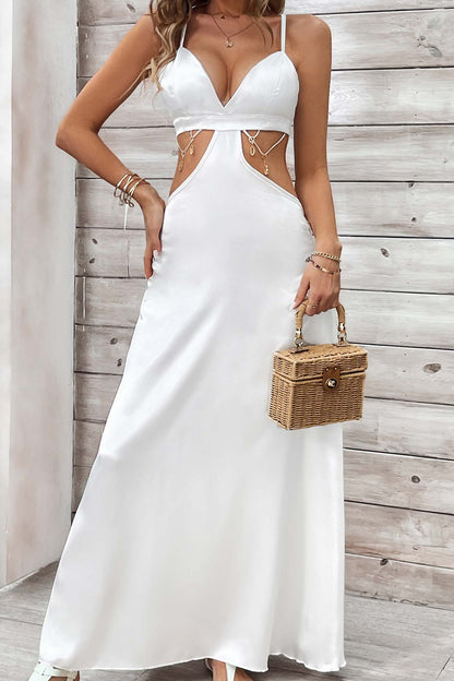 Cutout Backless V Neck A-line Maxi Dress