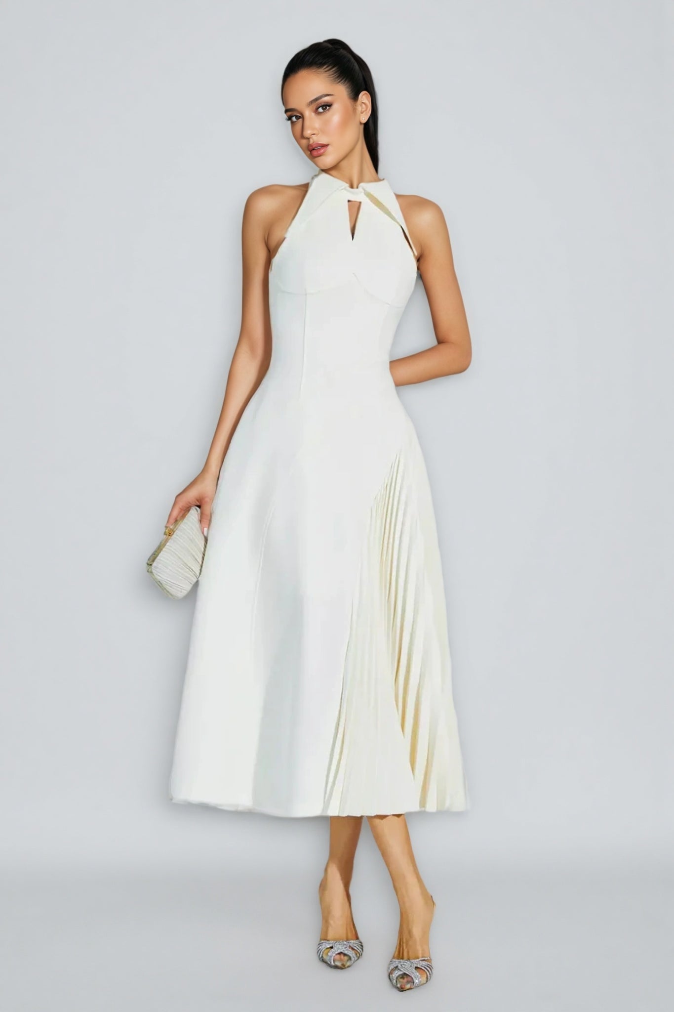 Eira Pressure Pleated Waisted Maxi Dress