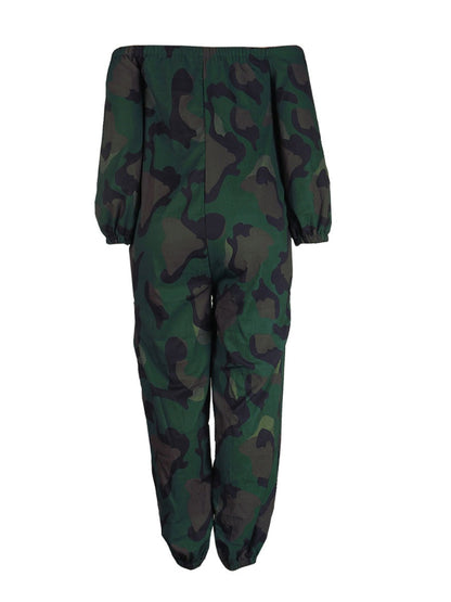 Off the Shoulder Camo Print Cut Out Jumpsuit Ar5022