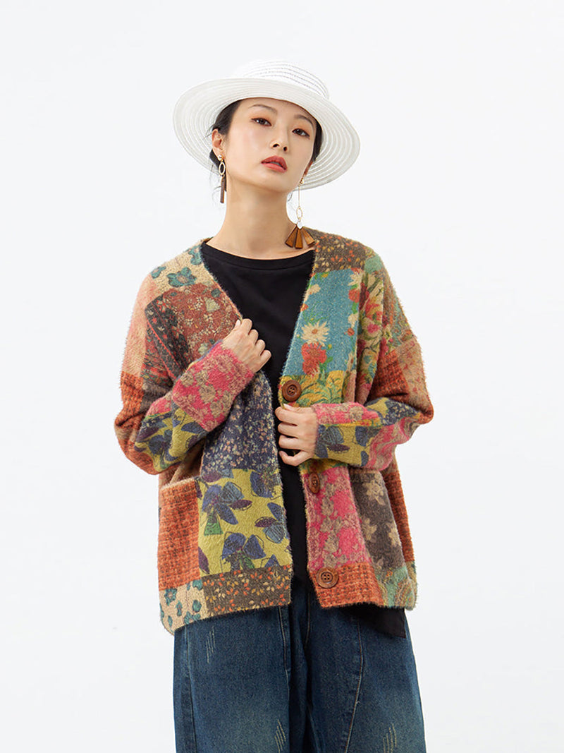 Autumn Colorful Flower Knitted Sweater Coat As1048