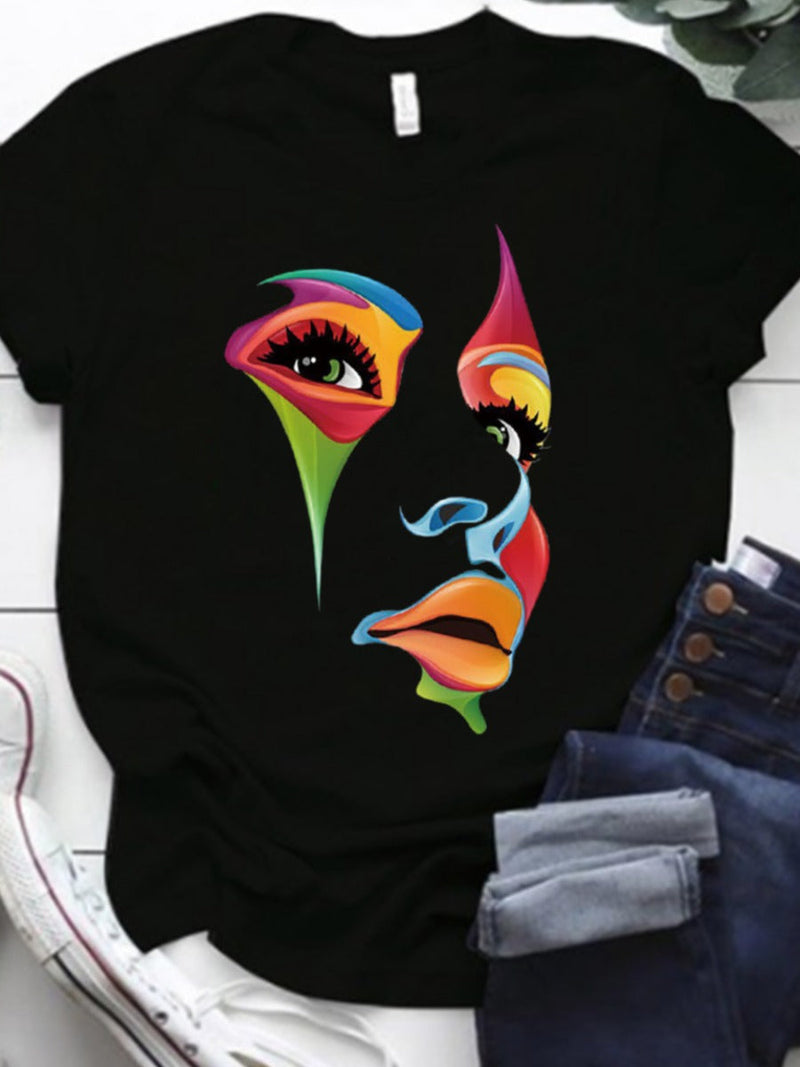 Figure Print Patchwork T-shirt Bo5073