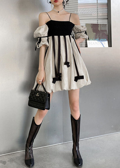 Diy Colorblock Tasseled Patchwork Off the Shoulder Cotton Mini Dress Summer Ly0783