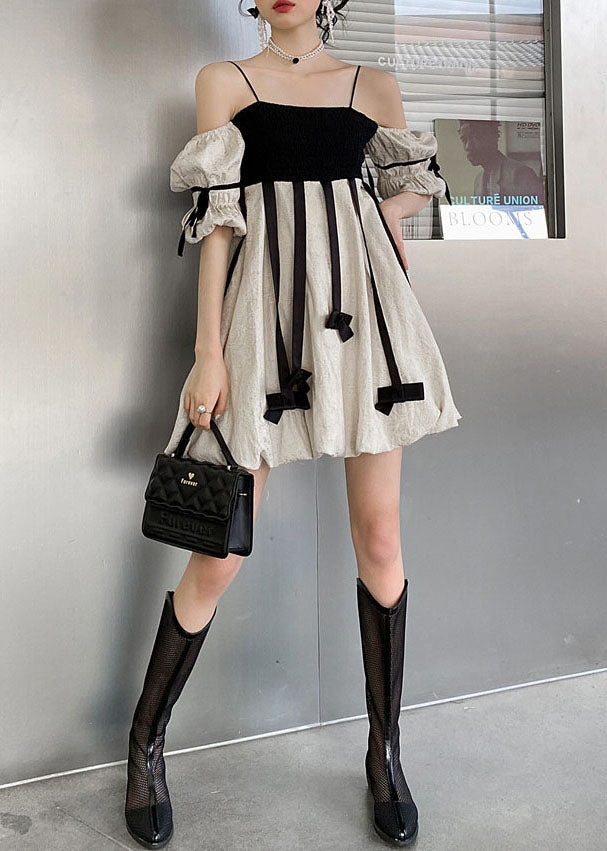 Diy Colorblock Tasseled Patchwork Off the Shoulder Cotton Mini Dress Summer Ly0783