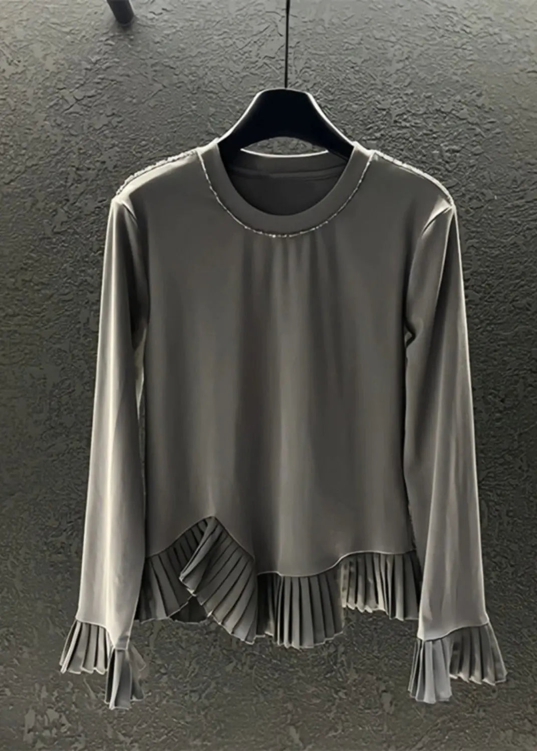 Diy Grey Asymmetrical Patchwork Wrinkled Cotton Sweatshirts Top Spring Ha1024