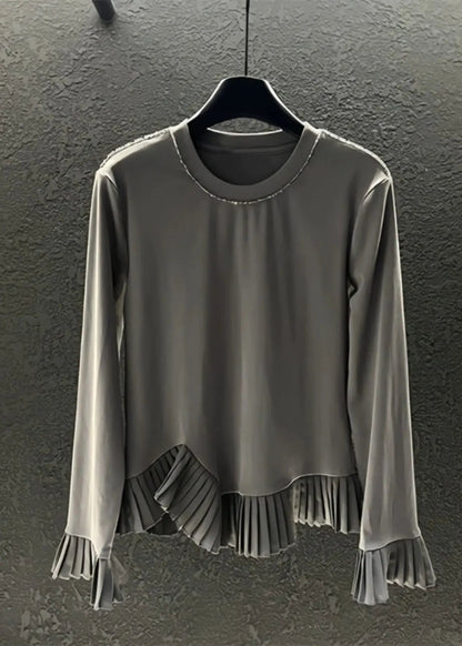 Diy Grey Asymmetrical Patchwork Wrinkled Cotton Sweatshirts Top Spring Ha1024