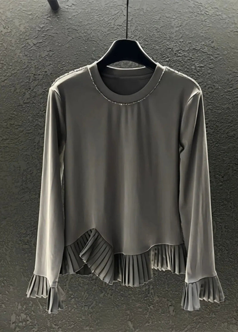 Diy Grey Asymmetrical Patchwork Wrinkled Cotton Sweatshirts Top Spring Ha1024