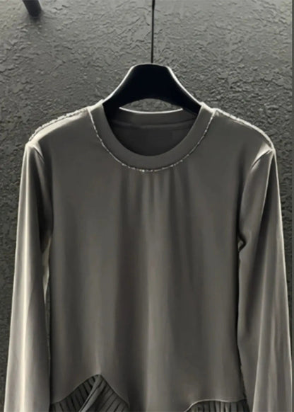 Diy Grey Asymmetrical Patchwork Wrinkled Cotton Sweatshirts Top Spring Ha1024