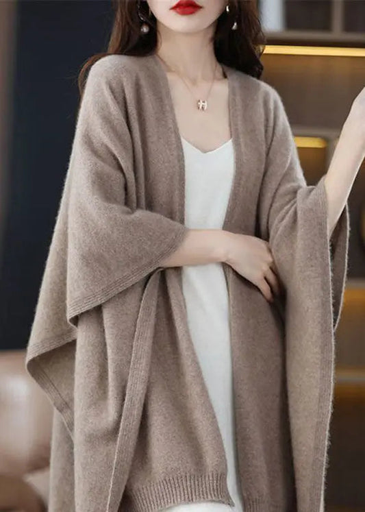 Diy Khaki Oversized Knit Shawl Cardigans Spring Ha1060