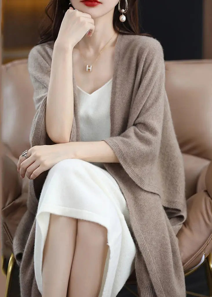 Diy Khaki Oversized Knit Shawl Cardigans Spring Ha1060