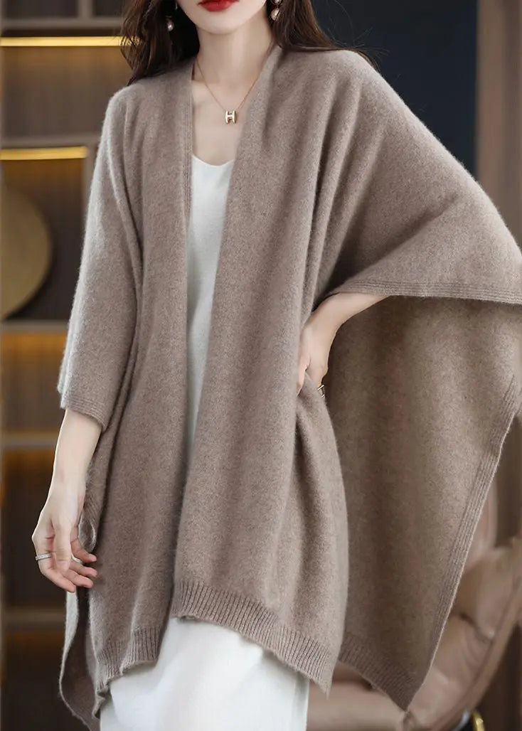 Diy Khaki Oversized Knit Shawl Cardigans Spring Ha1060