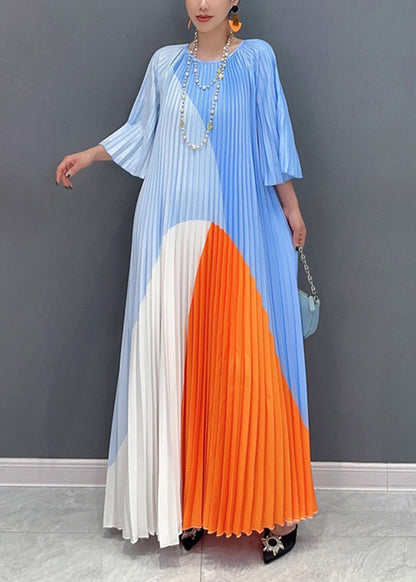 Diy Multi Wrinkled Patchwork Maxi Dresses Long Sleeve Uu1016
