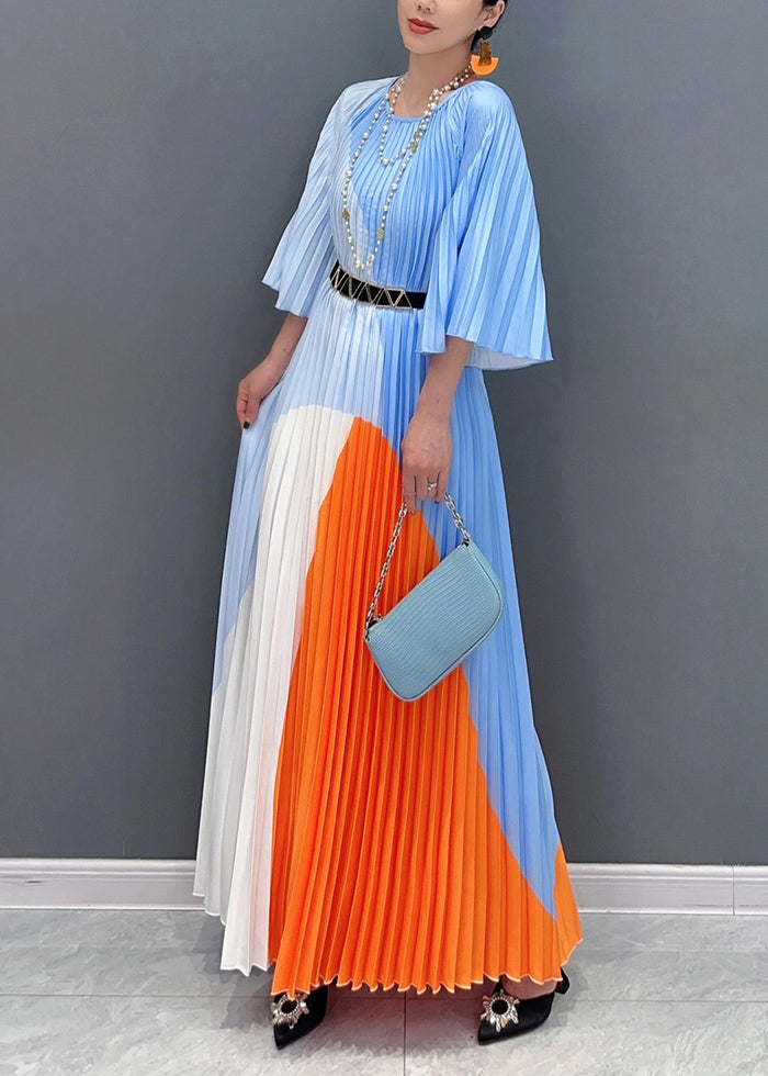 Diy Multi Wrinkled Patchwork Maxi Dresses Long Sleeve Uu1016