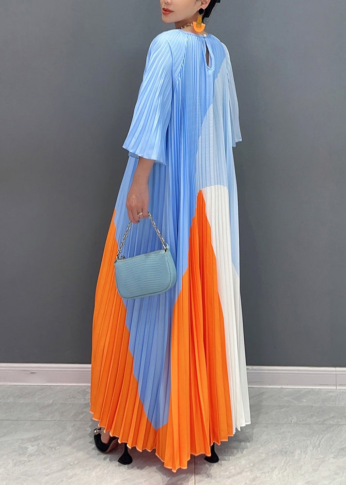 Diy Multi Wrinkled Patchwork Maxi Dresses Long Sleeve Uu1016