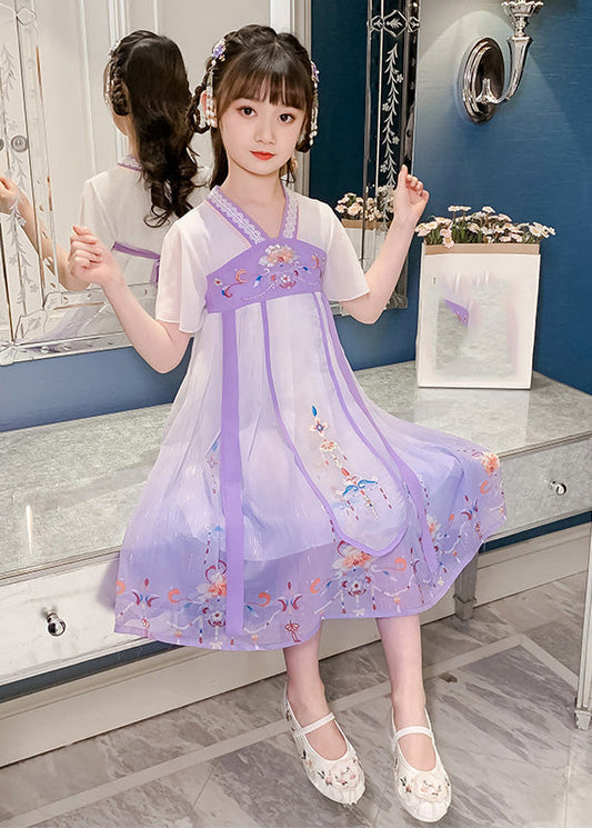 Diy Purple Embroidered Tassel Tulle Long Dresses Summer Gf010