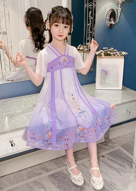 Diy Purple Embroidered Tassel Tulle Long Dresses Summer Gf010