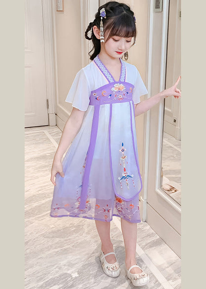 Diy Purple Embroidered Tassel Tulle Long Dresses Summer Gf010
