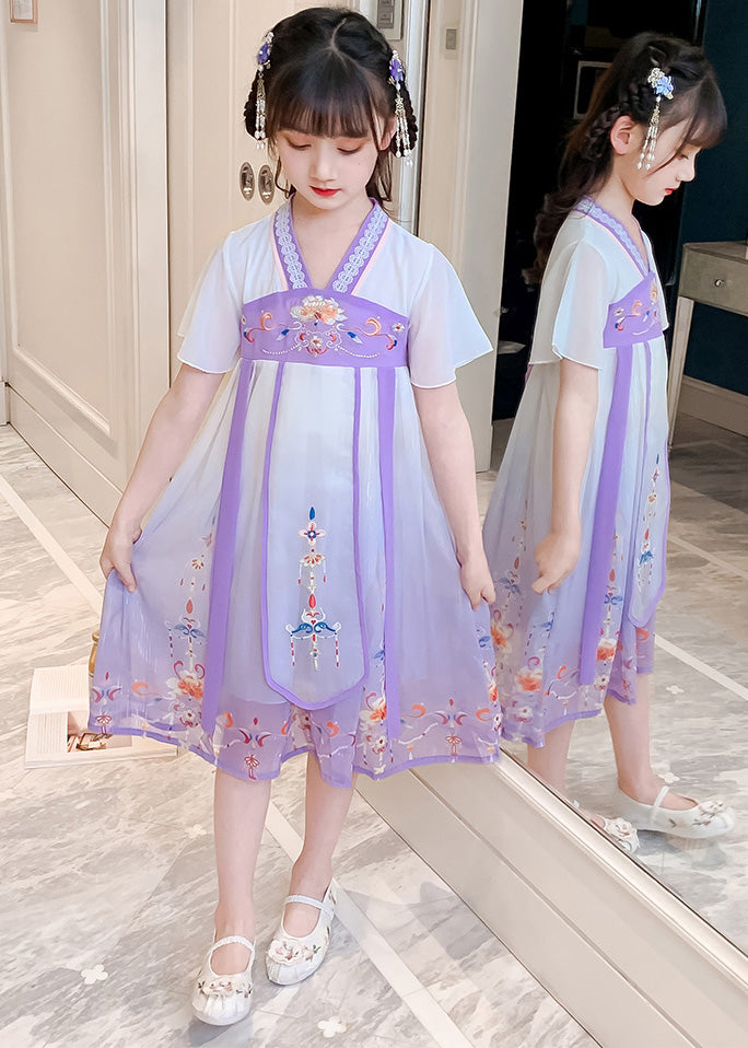 Diy Purple Embroidered Tassel Tulle Long Dresses Summer Gf010