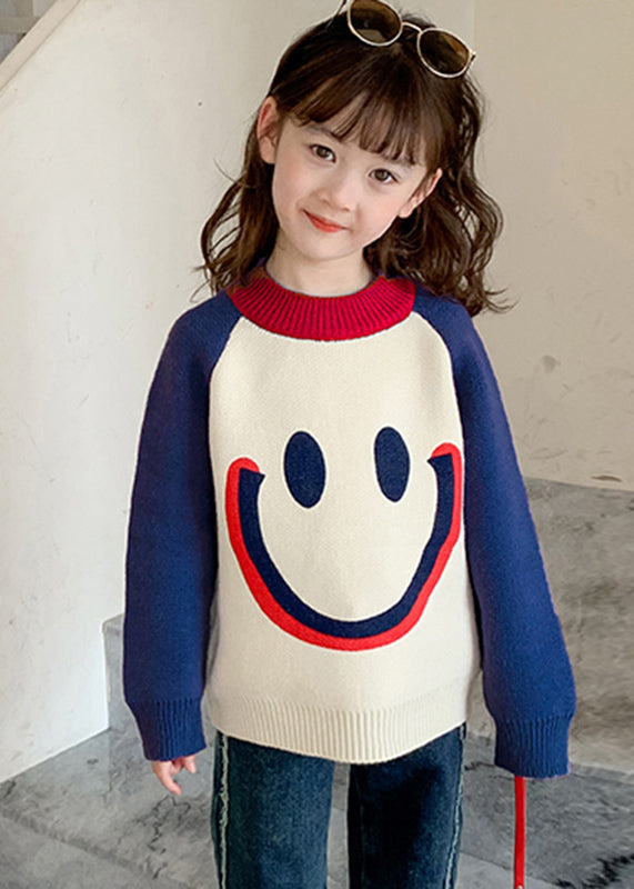 Diy Purple Smiling Face O-neck Thick Cotton Knit Kids Sweater Winter Wl048