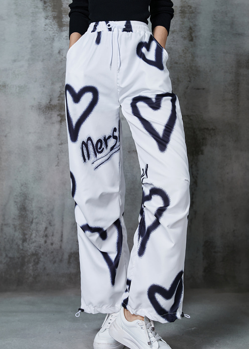 Diy White Love Painting Drawstring Cotton Pants Spring Al1015