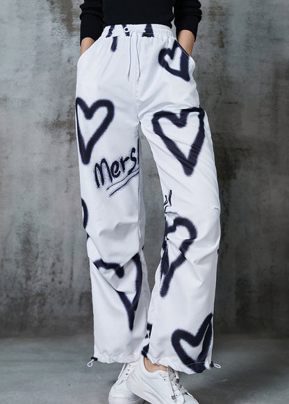 Diy White Love Painting Drawstring Cotton Pants Spring Al1015