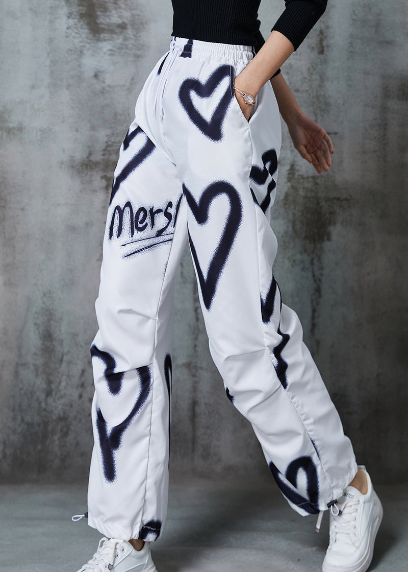 Diy White Love Painting Drawstring Cotton Pants Spring Al1015