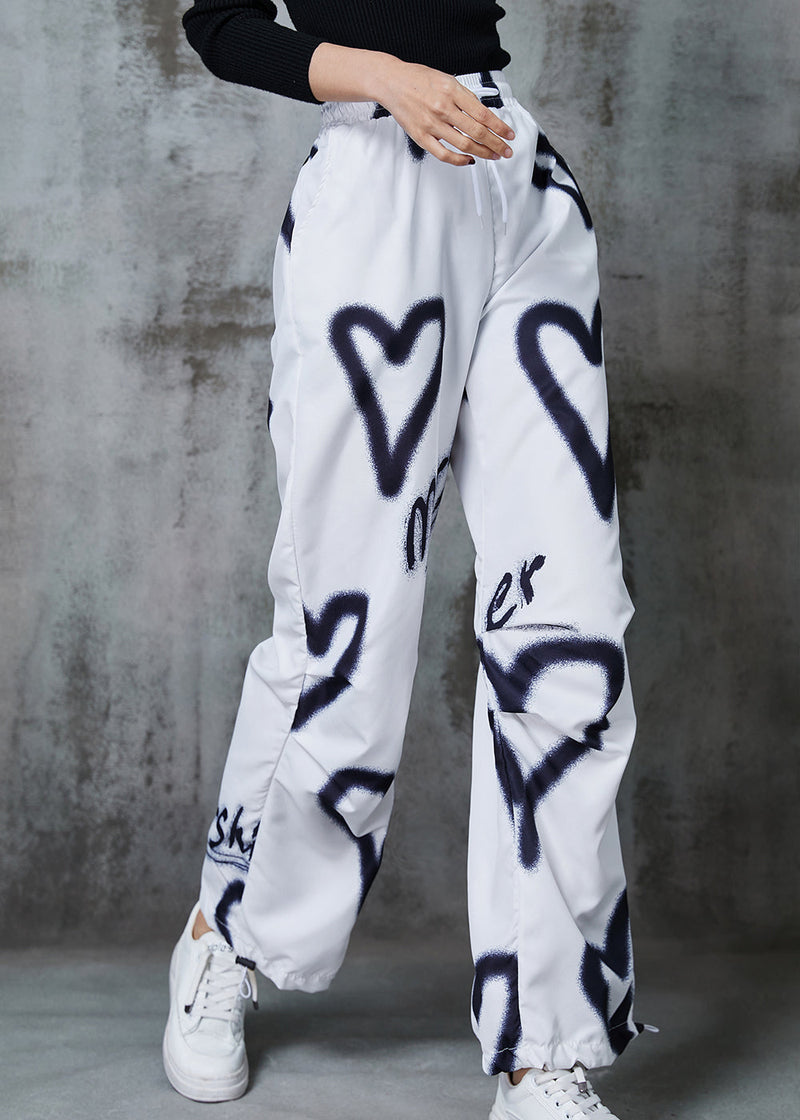 Diy White Love Painting Drawstring Cotton Pants Spring Al1015