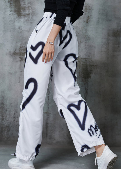 Diy White Love Painting Drawstring Cotton Pants Spring Al1015