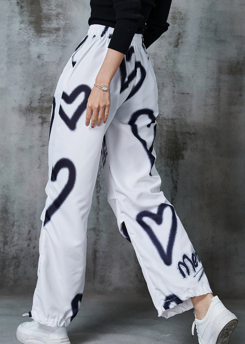 Diy White Love Painting Drawstring Cotton Pants Spring Al1015