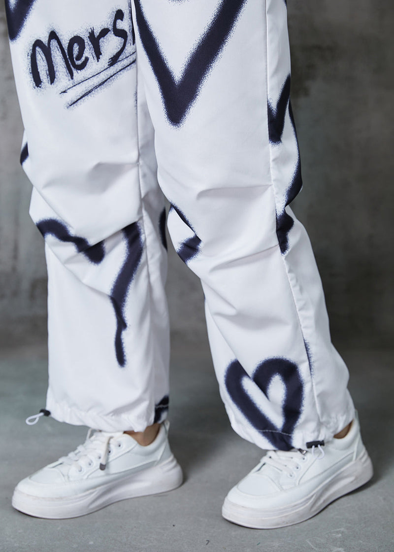 Diy White Love Painting Drawstring Cotton Pants Spring Al1015